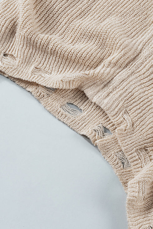 Zipper V-Neck Dropped Sleeve Hooded Solid Sweater